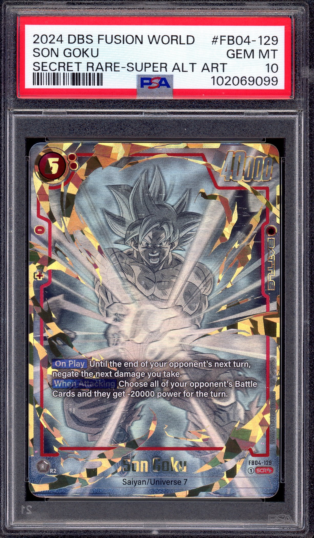 2024 Dragon Ball Super Fusion World Secret Rare Super Alternate Art Son Goku #FB04-129 PSA 10 GEM MINT