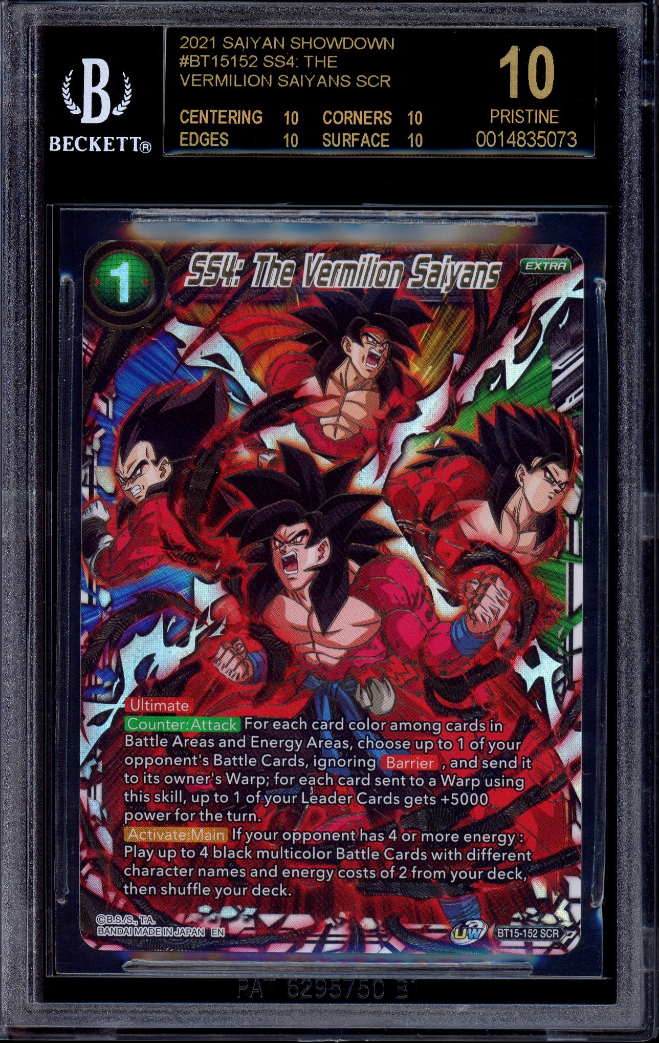 2021 Dragon Ball Super SS4 The Vermilion Saiyans SCR #BT15-152 BGS 10 BLACK LABEL
