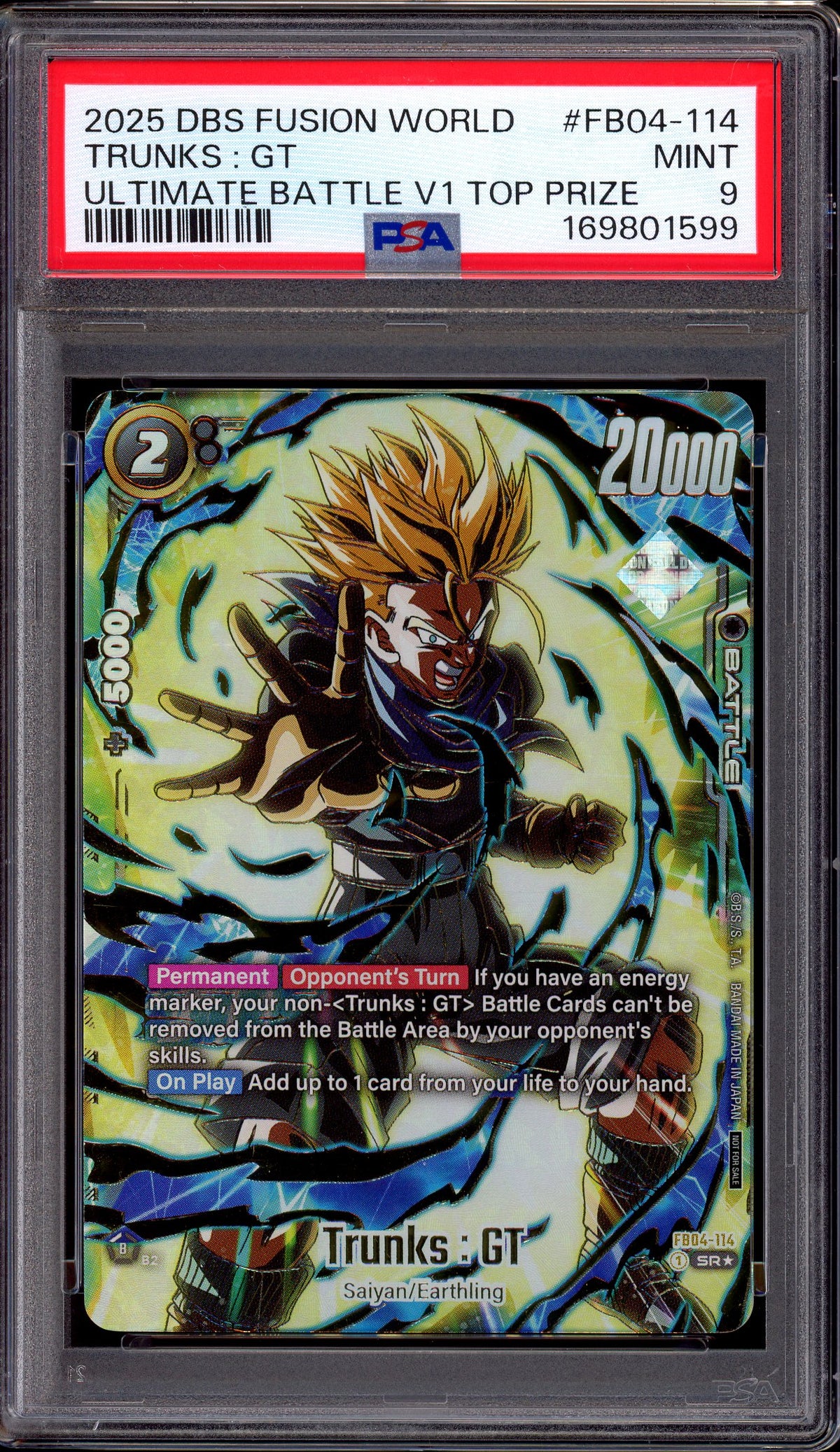2025 Dragon Ball Super Fusion World Ultimate Battle Volume 1 Top Prize Trunks GT #FB04-114 PSA 9 MINT