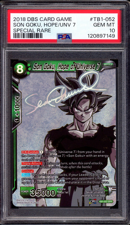 2018 Dragon Ball Super Tournament of Power Special Rare Signature Son Goku, Hope of Universe 7 #TB1-052 PSA 10 GEM MINT