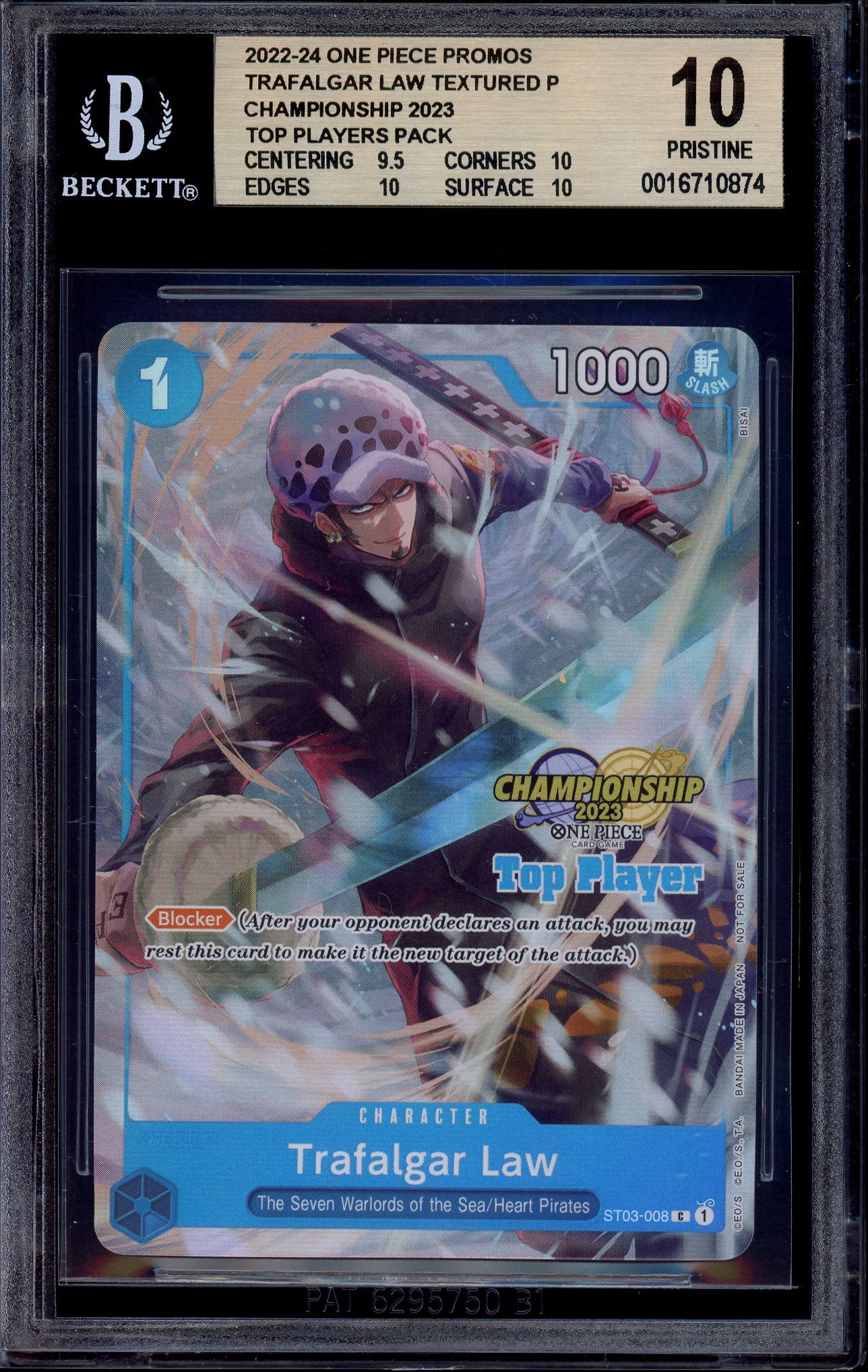 2024 One Piece 2023 Championship Top Players Pack Trafalgar Law #008 BGS 10 PRISTINE