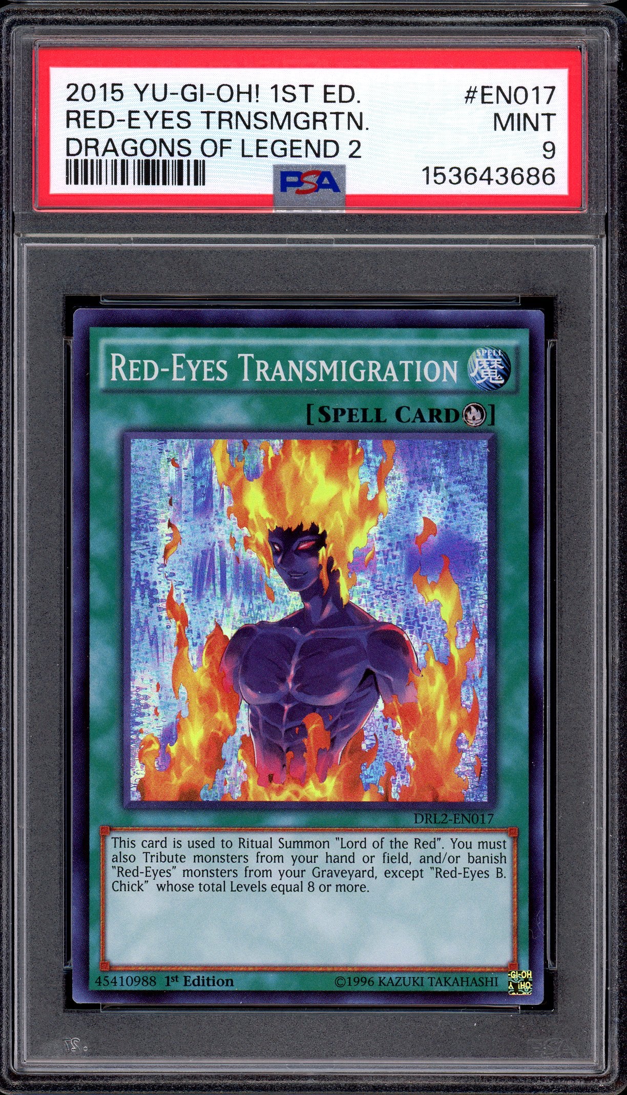 2015 Yu-Gi-Oh! 1st Edition Dragons of Legend 2 Red-Eyes Transmigration #EN017 PSA 9 MINT