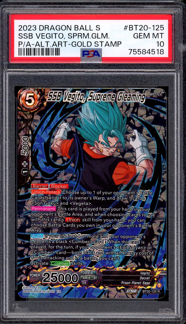 2023 Dragon Ball Super Power Absorbed Alternate Art Gold Stamp SSB Vegito, Supreme Gleaming #BT20-125 PSA 10 GEM MINT