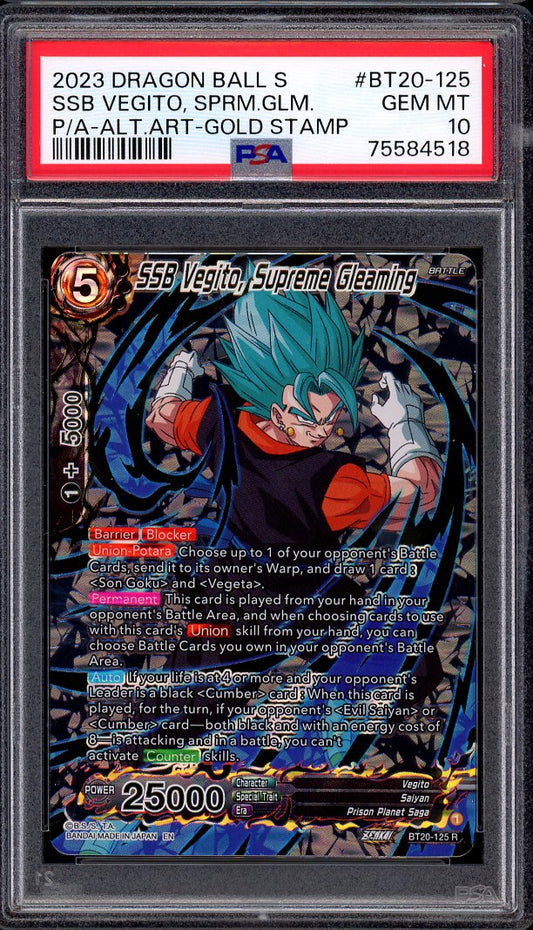 2023 Dragon Ball Super Power Absorbed Alternate Art Gold Stamp SSB Vegito, Supreme Gleaming #BT20-125 PSA 10 GEM MINT