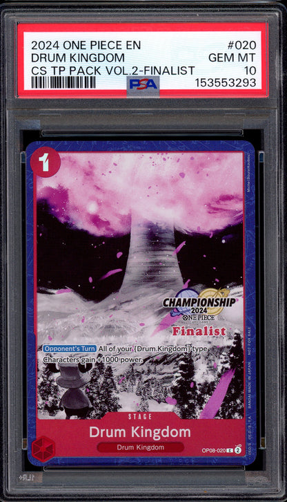 2024 One Piece EN Championship Pack Volume 2 Finalist Drum Kingdom #020 PSA 10 GEM MINT