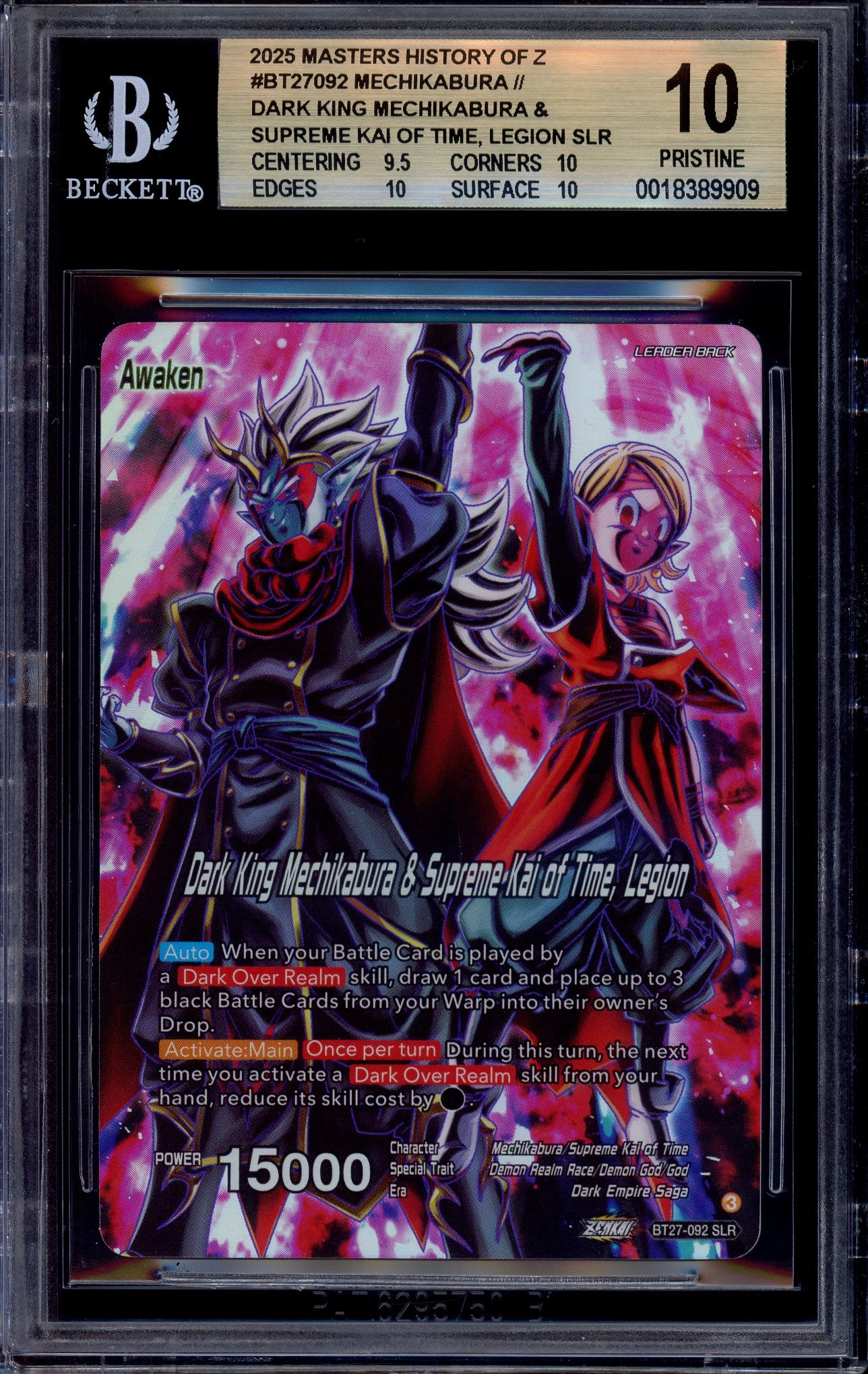 2025 Dragon Ball Supers Masters Dark King Mechikabura & Supreme Kai of Time, Legion SLR BGS 10 PRISTINE