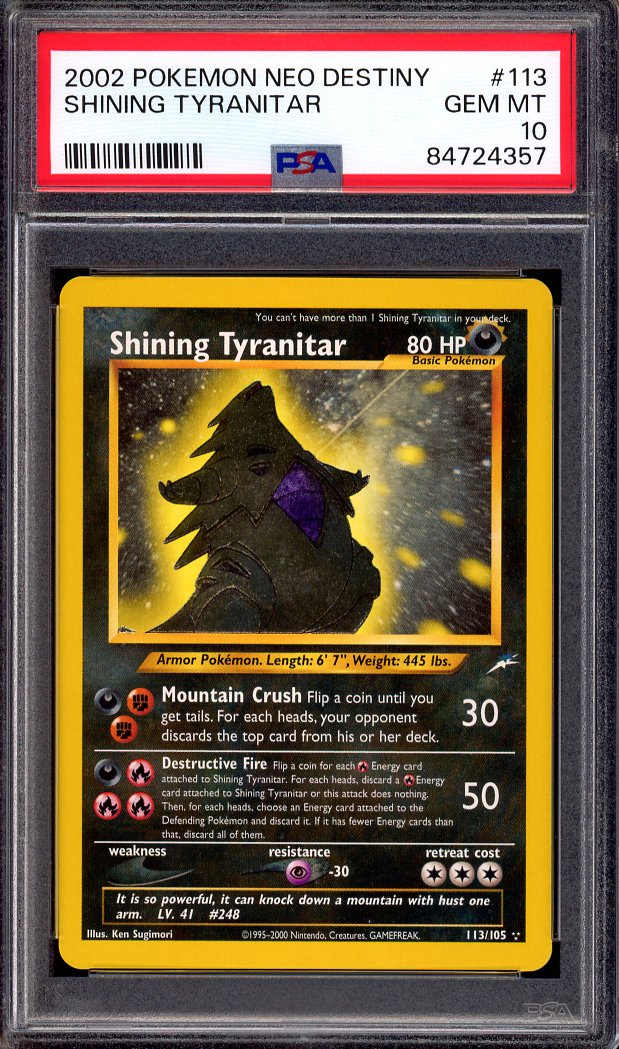 2002 Pokémon Neo Destiny Shining Tyranitar #113 PSA 10 GEM MINT
