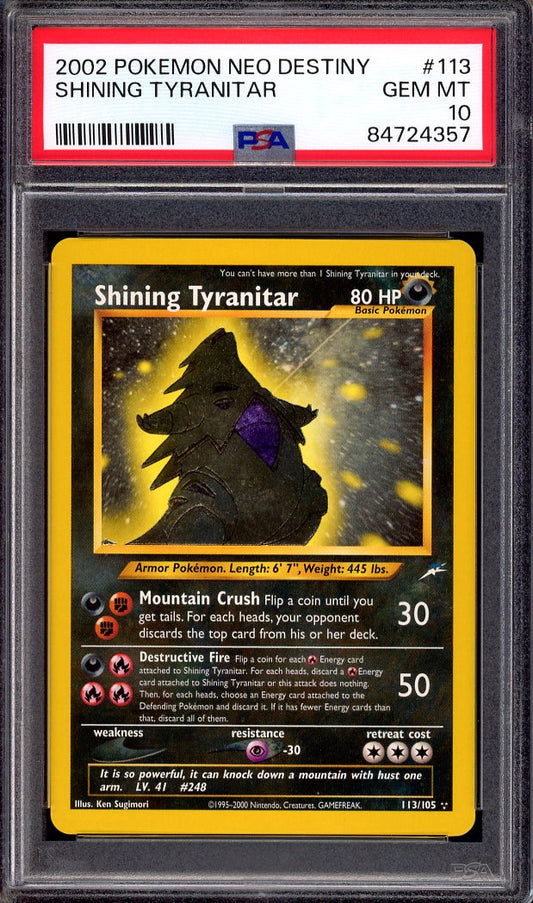 2002 Pokémon Neo Destiny Shining Tyranitar #113 PSA 10 GEM MINT