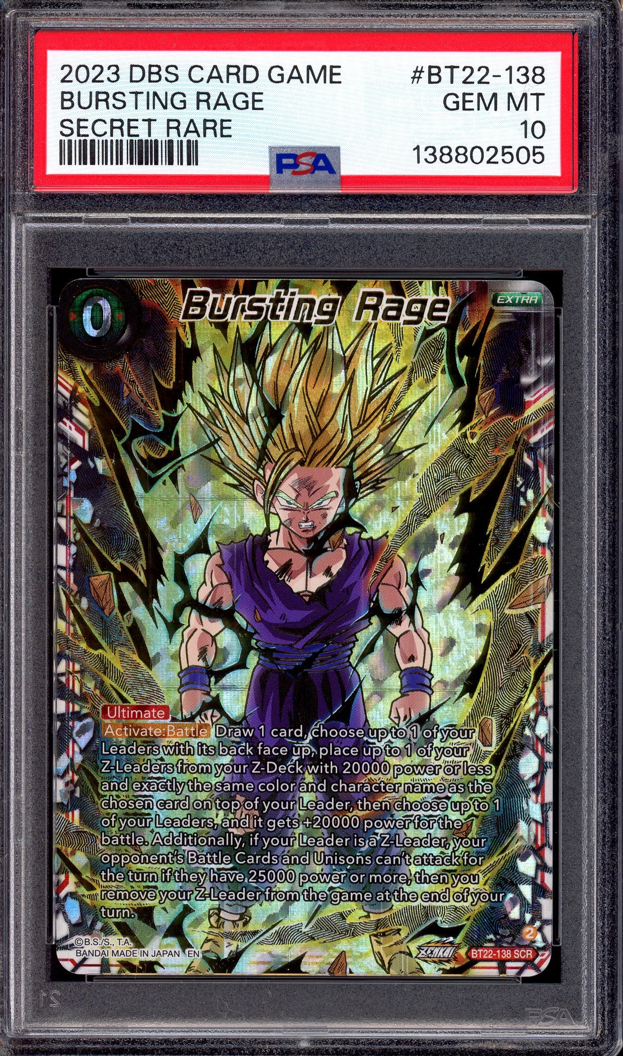 2023 Dragon Ball Super Critical Blow Bursting Rage SCR #BT22-138 PSA 10 GEM MINT