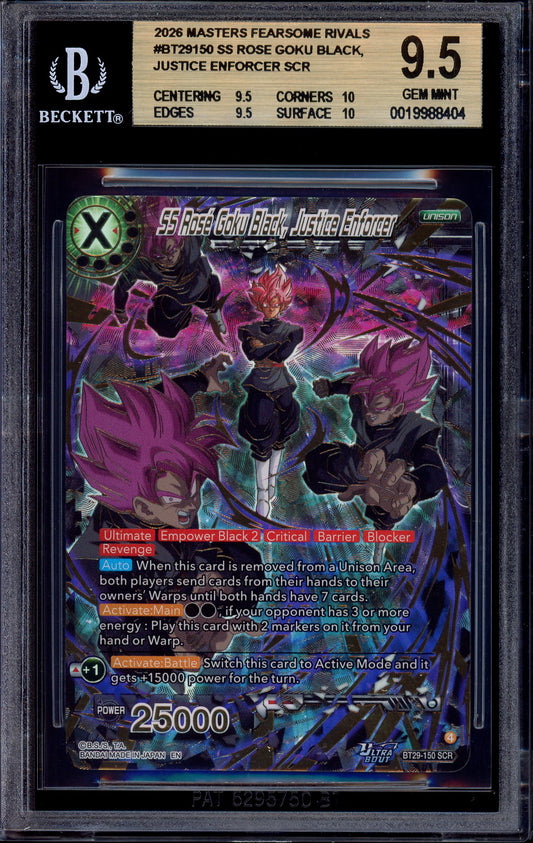2026 Dragon Ball Super Masters SS Rose Goku Black, Justice Enforcer SCR #BT29-150 BGS 9.5 GEM MINT