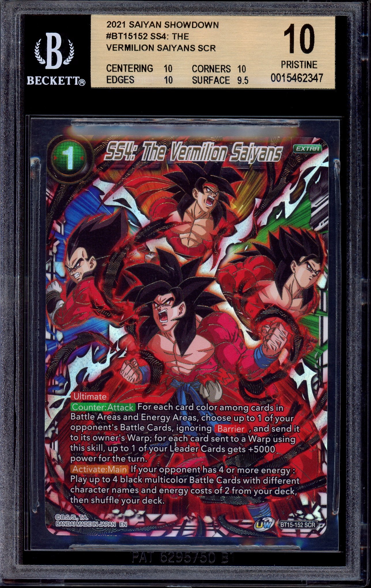 2021 Dragon Ball Super SS4 The Vermilion Saiyans SCR #BT15-152 BGS 10 PRISTINE