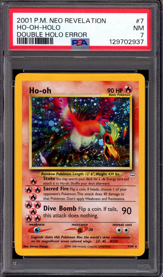 2001 Pokémon Neo Revelation Double Holo Error Ho-Oh Holo #7 PSA 7 NM