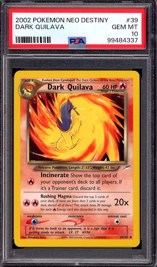 2002 Pokémon Neo Destiny Dark Quilava #39 PSA 10 GEM MINT