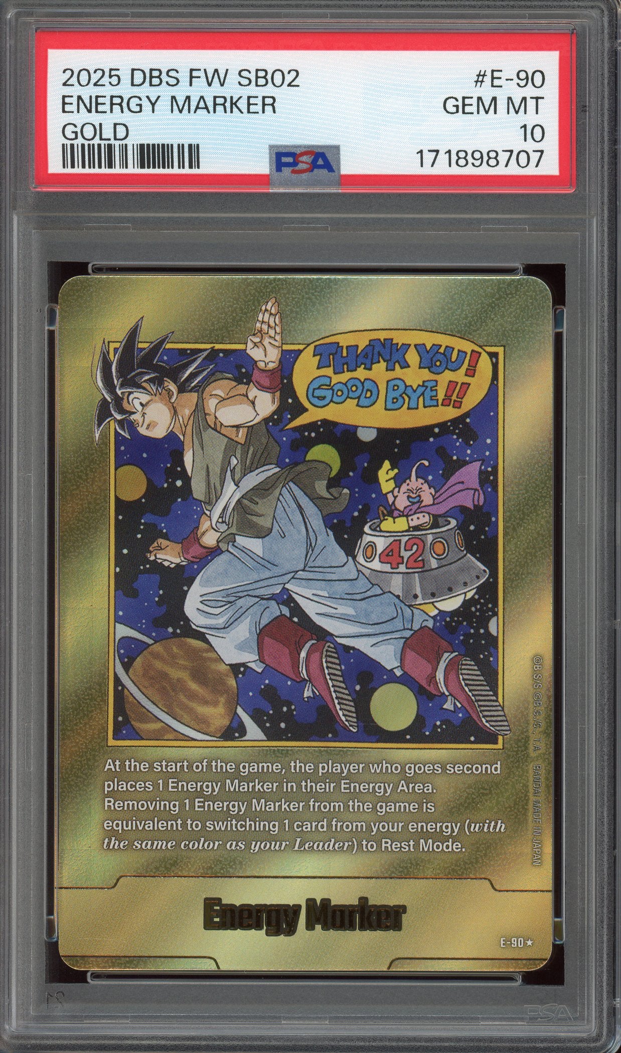 2025 Dragon Ball Super Fusion World Manga Booster 02 Gold Energy Marker #E-90 PSA 10 GEM MINT