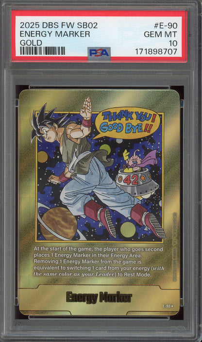 2025 Dragon Ball Super Fusion World Manga Booster 02 Gold Energy Marker #E-90 PSA 10 GEM MINT