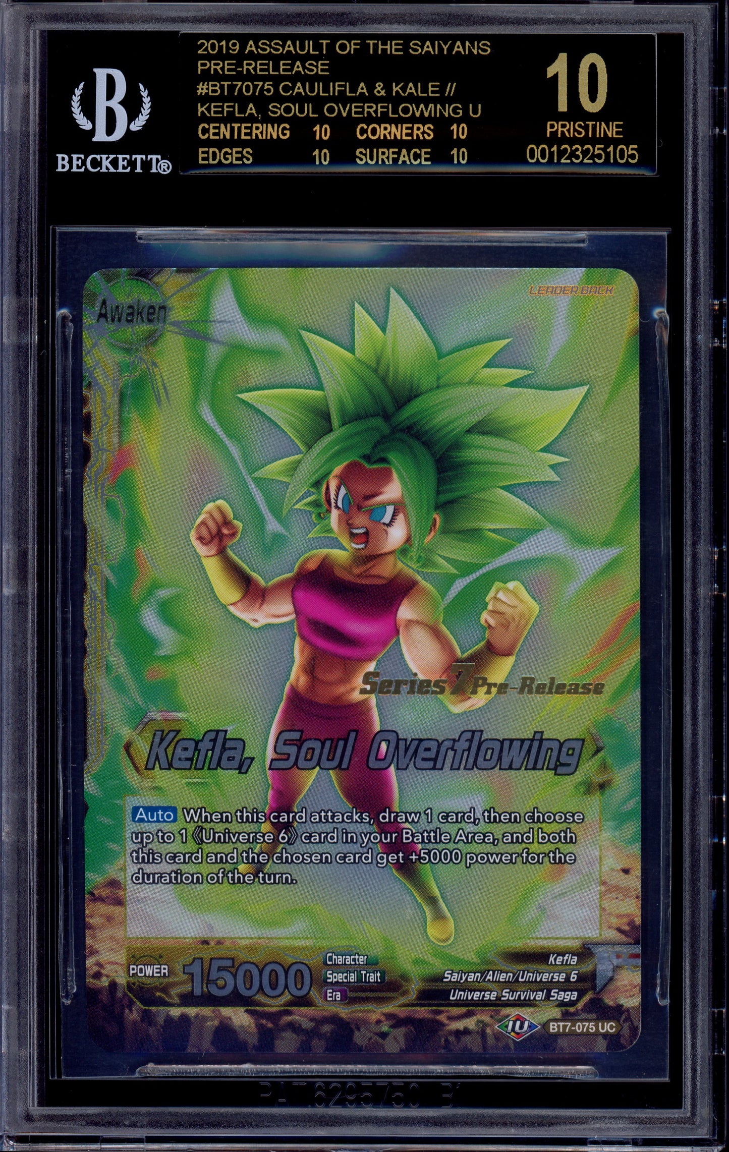 2019 Dragon Ball Super AOTS Series 7 Pre-Release Kefla, Soul Overflowing #BT7-075 BGS 10 PRISTINE BLACK LABEL