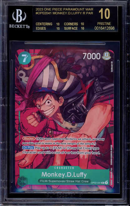 2023 One Piece OP02 Paramount War Alternate Art Monkey D Luffy #41 BGS 10 BLACK LABEL