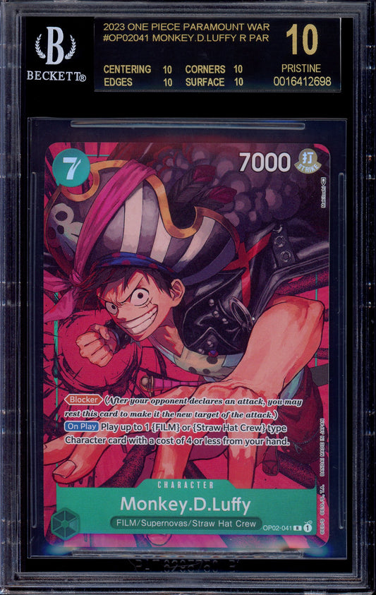2023 One Piece OP02 Paramount War Alternate Art Monkey D Luffy #41 BGS 10 BLACK LABEL