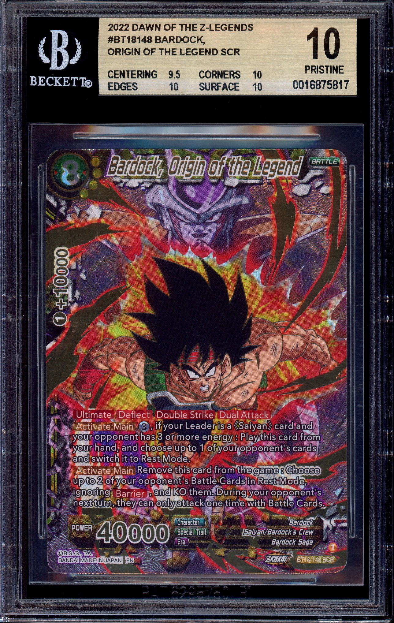 2022 Dragon Ball Super Bardock, Origin of the Legend SCR #BT18-148 BGS 10 PRISTINE