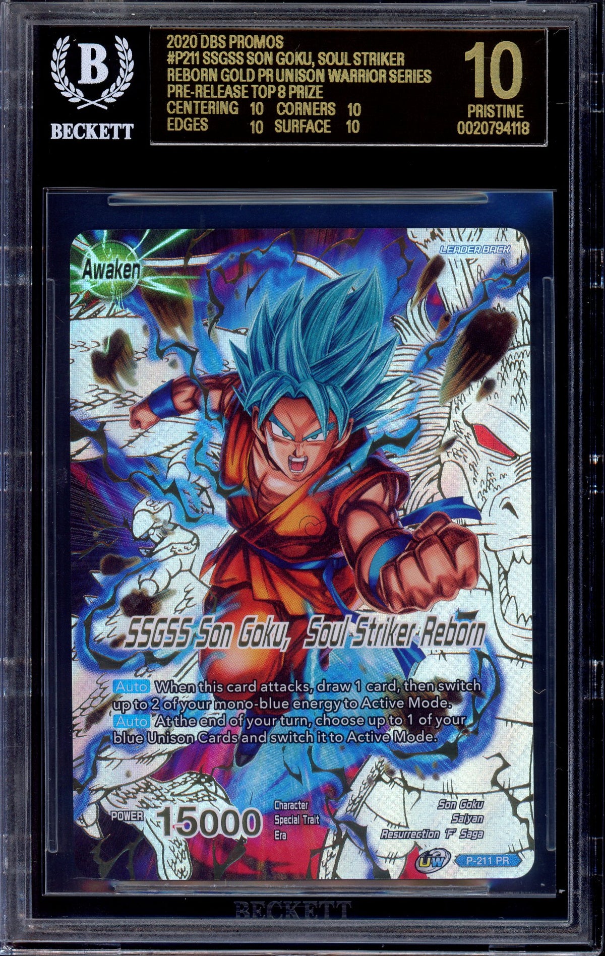 2020 Dragon Ball Super UW Pre-Release Volume 1 Winner SSGSS Son Goku, Soul Striker Reborn #P-211 BGS 10 BLACK LABEL