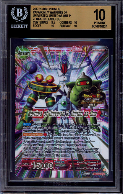2023 Dragon Ball Super World Championship Zenkai 03 Leader Set Warriors of Universe 3, United as One #BT20-002 BGS 10 PRISTINE