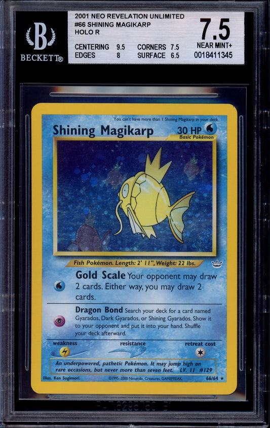 2001 Pokémon Neo Revelation Double Holo Error Shining Magikarp-Holo #66 BGS 7.5 NM+