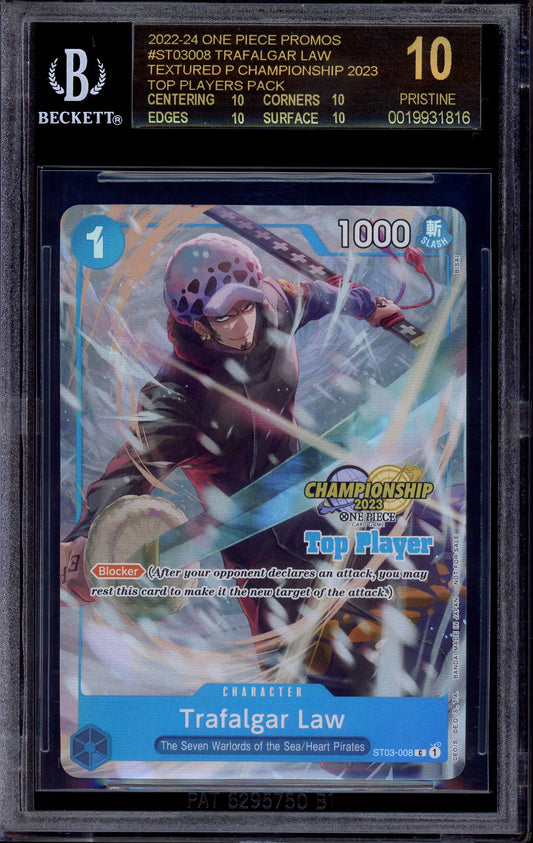 2024 One Piece 2023 Championship Top Players Pack Trafalgar Law #008 BGS 10 BLACK LABEL