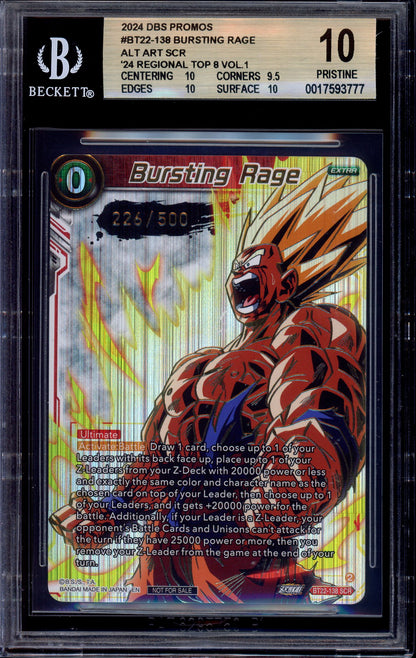 2024 Dragon Ball Super Masters Regional Serialized Alternate Art Bursting Rage /500 #BT22-138 BGS 10 PRISTINE