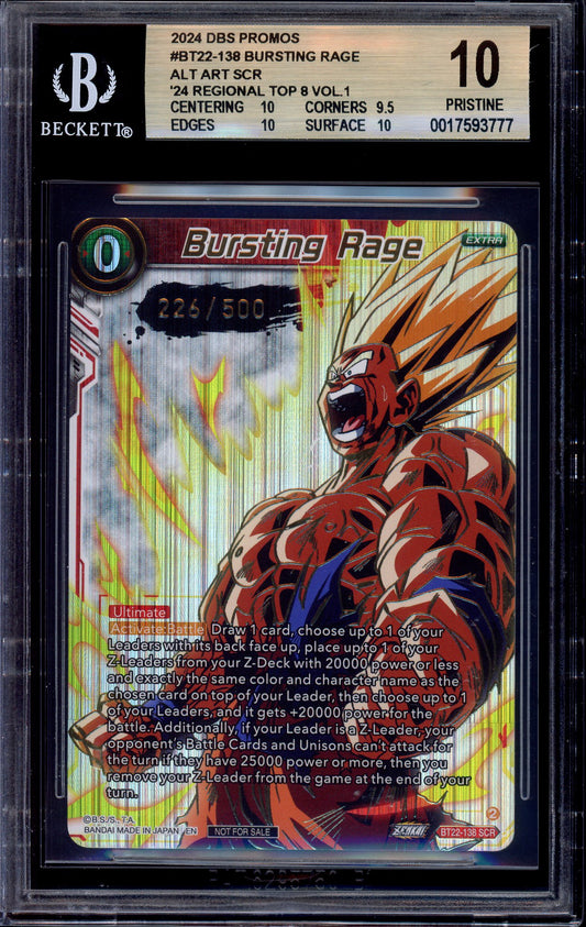2024 Dragon Ball Super Masters Regional Serialized Alternate Art Bursting Rage /500 #BT22-138 BGS 10 PRISTINE