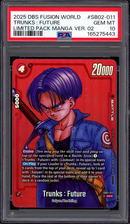 2025 Dragon Ball Super Fusion World Limited Pack Manga Version 2 Trunks Future #SB02-011 PSA 10 GEM MINT