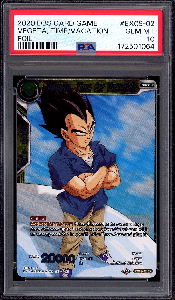 2020 Dragon Ball Super Saiyan Surge Foil Vegeta, Time for Vacation #EX09-02 PSA 10 GEM MINT