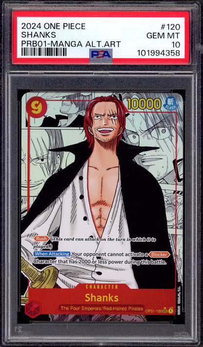 2024 One Piece PRB01 Premium Booster Manga Alternate Art Shanks #120 PSA 10 GEM MINT