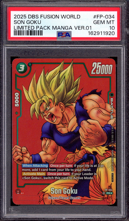 2025 Dragon Ball Super Fusion World Limited Pack Manga Version 01 Son Goku #FP-034 PSA 10 GEM MINT