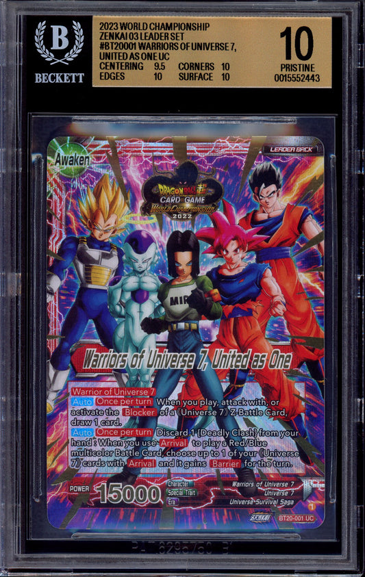 2023 Dragon Ball Super World Championship Zenkai 03 Leader Set Warriors of Universe 7, United as One #BT20-001 BGS 10 PRISTINE