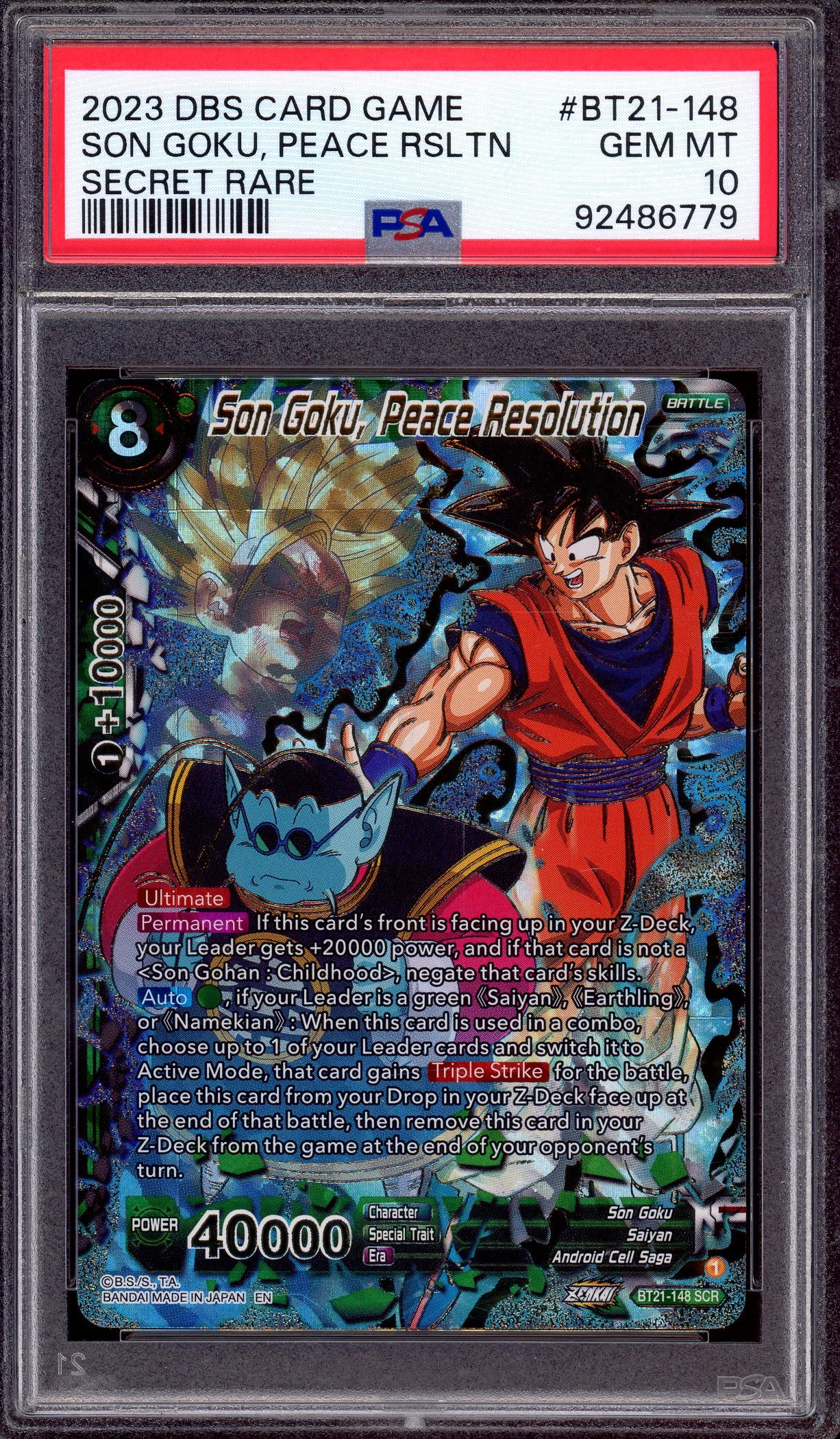 2023 Dragon Ball Super Son Goku, Peace Resolution SCR #BT21-148 PSA 10 GEM MINT