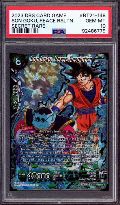 2023 Dragon Ball Super Son Goku, Peace Resolution SCR #BT21-148 PSA 10 GEM MINT