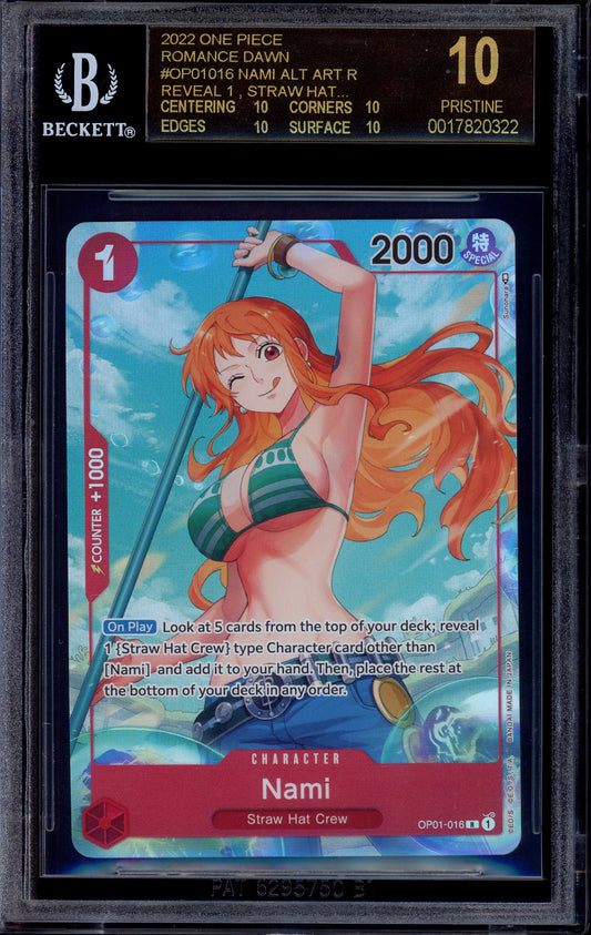2022 One Piece OP01 Pre-Errata Alternate Art Nami #16 BGS 10 PRISTINE BLACK LABEL