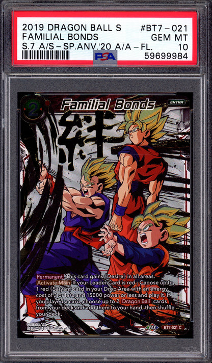 2019 Dragon Ball Super Anniversary Box Alternate Art Familial Bond #BT7-021 PSA 10 GEM MINT