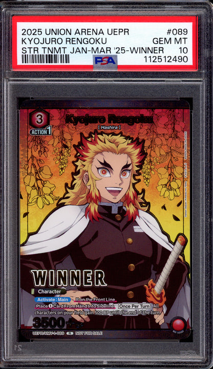2025 Union Arena Store Tournament Jan-Mar 2025 Winner Kyojuro Rengoku #89 PSA 10 GEM MINT