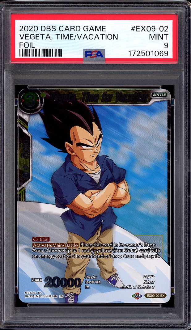 2020 Dragon Ball Super Saiyan Surge Foil Vegeta, Time for Vacation #EX09-02 PSA 9 MINT