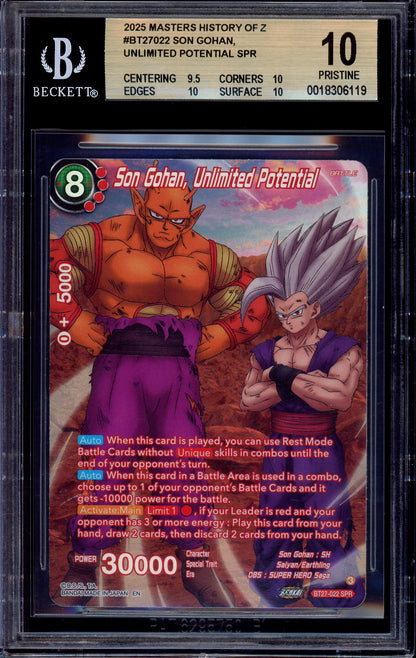 2025 Dragon Ball Super Masters Son Gohan, Unlimited Potential SPR #BT27-022 BGS 10 PRISTINE