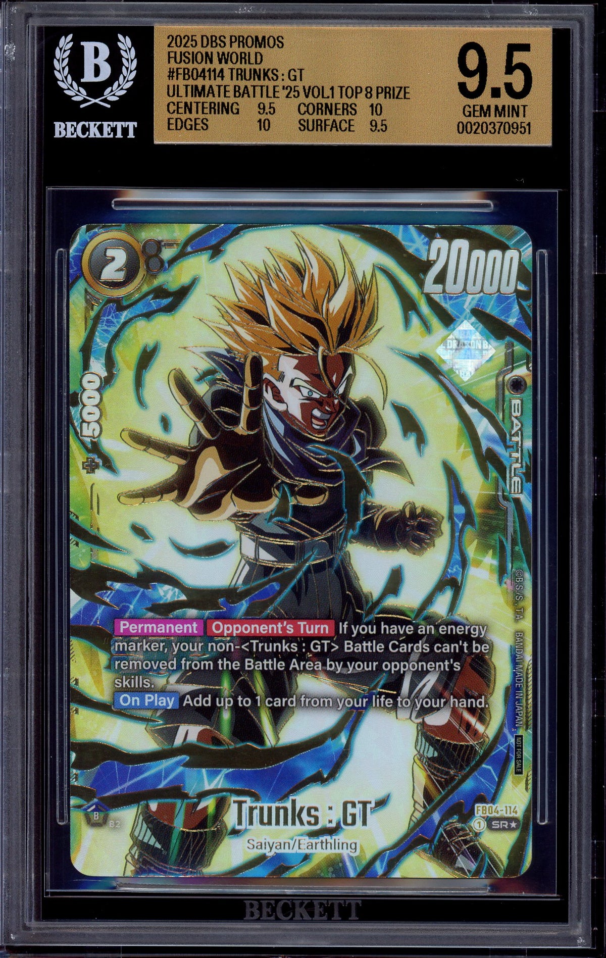 2025 Dragon Ball Super Fusion World Volume 1 Top Prize Trunks GT #FB04-114 BGS 9.5 GEM MINT