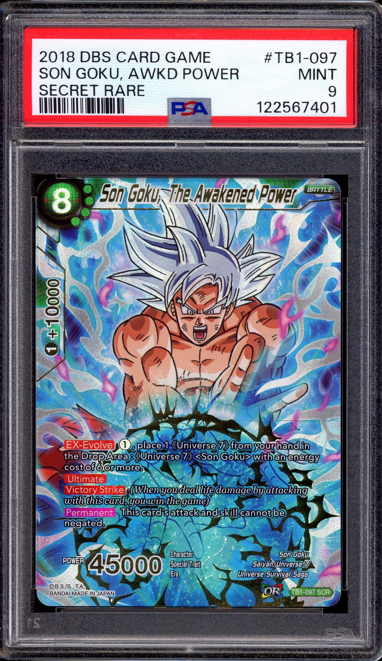 2018 Dragon Ball Super Tournament of Power Son Goku, The Awakened Power SCR #TB1-097 PSA 9 MINT