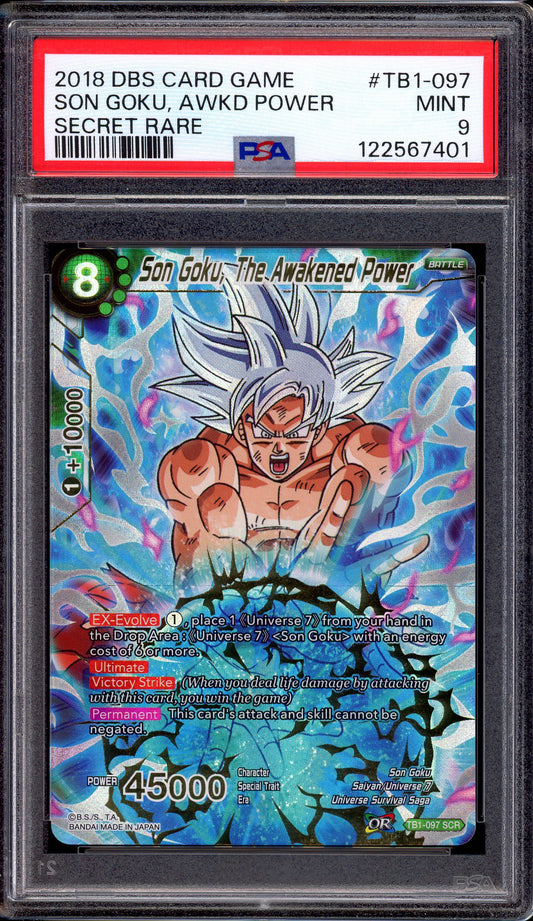 2018 Dragon Ball Super Tournament of Power Son Goku, The Awakened Power SCR #TB1-097 PSA 9 MINT
