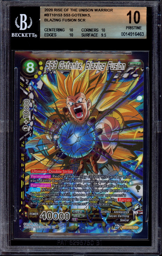 2020 Dragon Ball Super SS3 Gotenks, Blazing Fusion SCR #BT10-153 BGS 10 PRISTINE