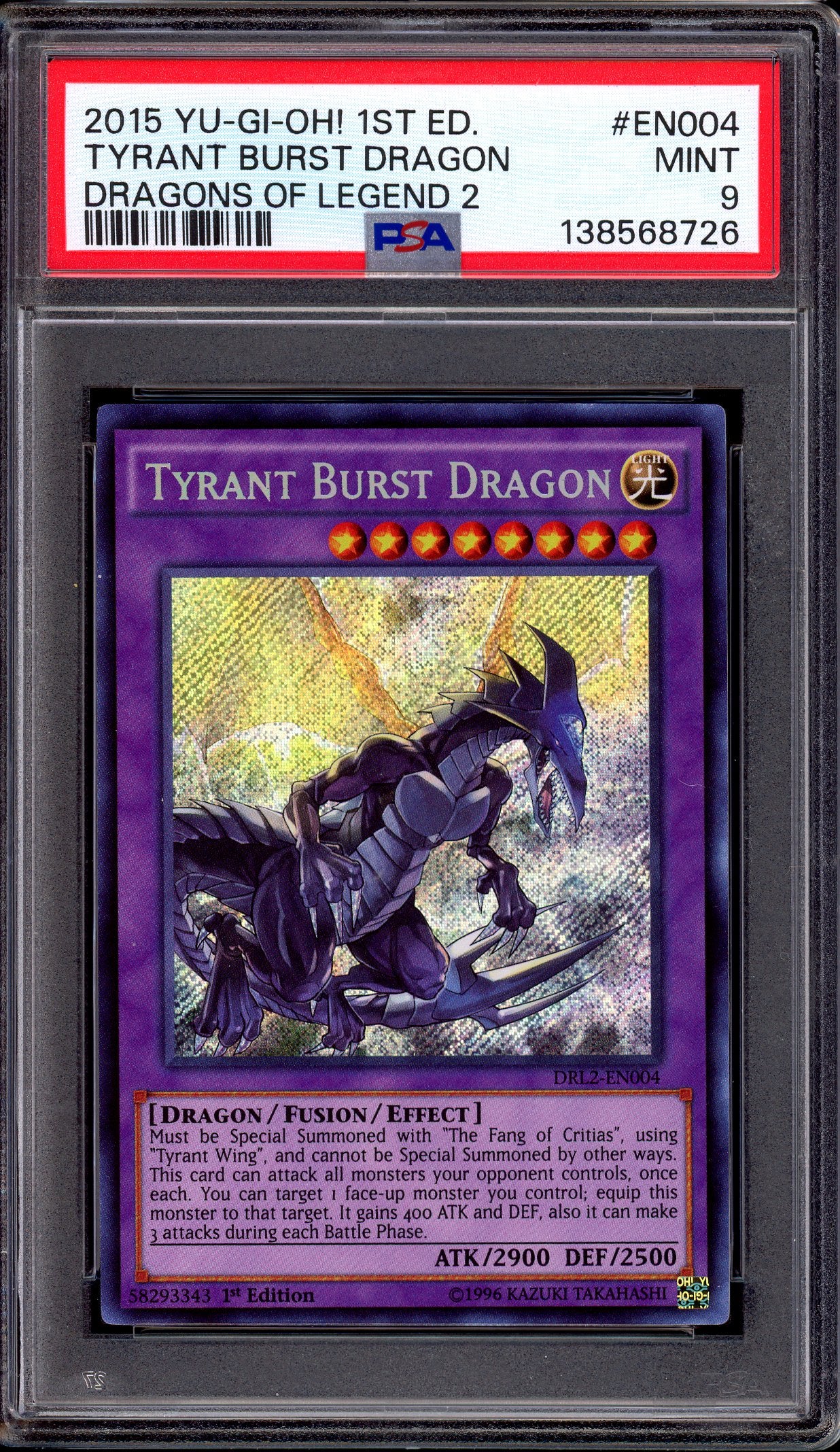 2015 Yu-Gi-Oh! 1st Edition Dragons of Legend 2 Tyrant Burst Dragon #EN004 PSA 9 MINT
