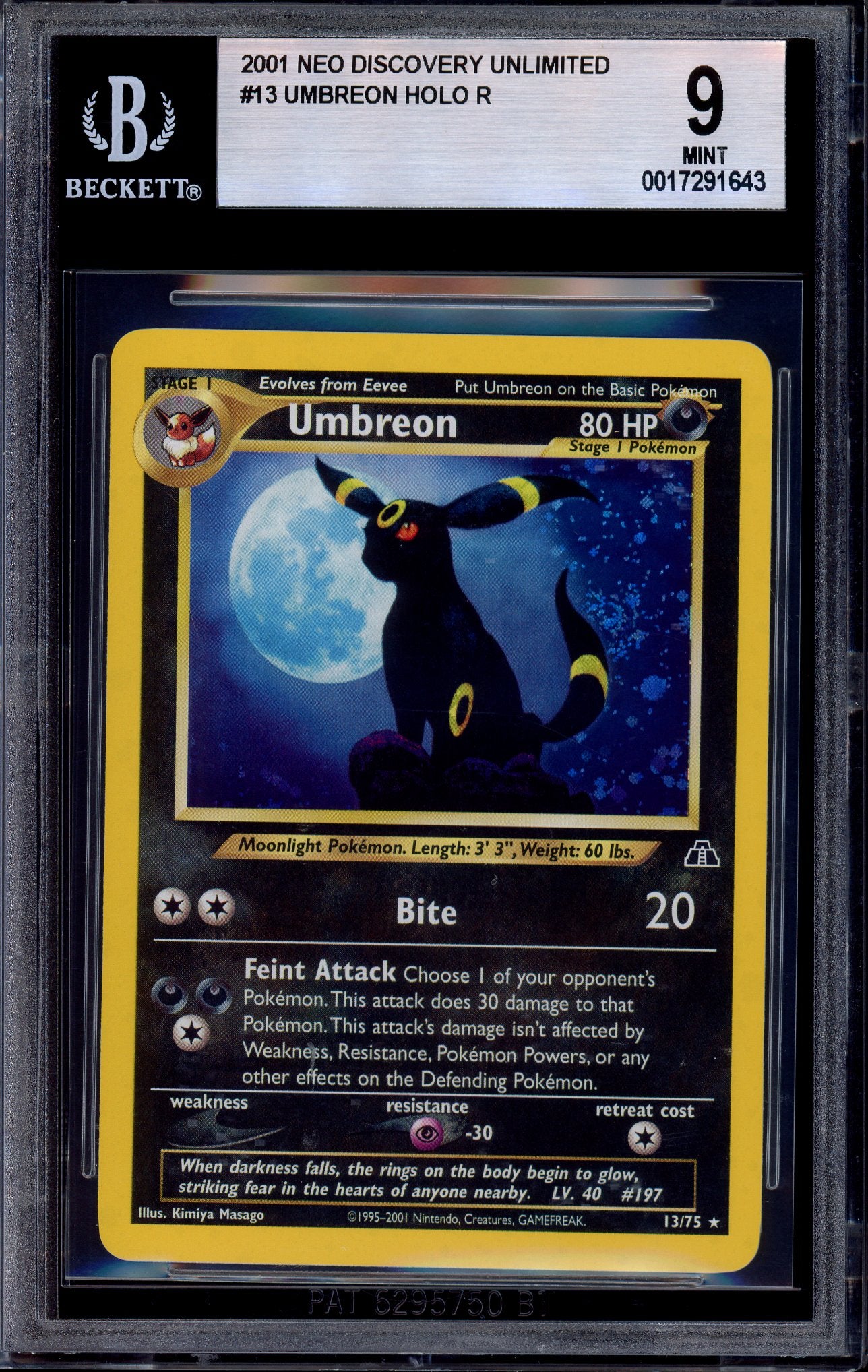 2001 Pokémon Neo Discovery Umbreon-Holo #13 BGS 9 MINT