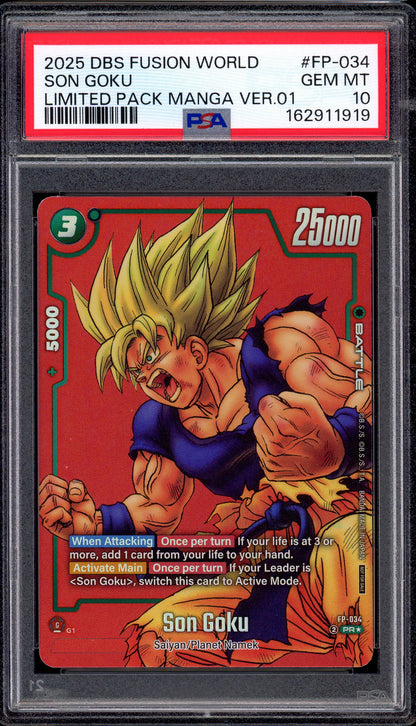 2025 Dragon Ball Super Fusion World Limited Pack Manga Version 01 Son Goku #FP-034 PSA 10 GEM MINT