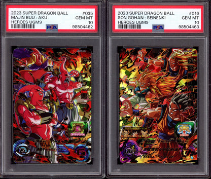2023 Super Dragon Ball Heroes UGM9 Majin Buu Aku / Son Gohan Seinenki PSA 10 GEM MINT