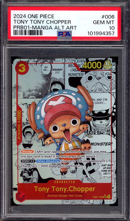 2024 One Piece PRB01 Premium Booster Manga Alternate Art Tony Tony Chopper #6 PSA 10 GEM MINT